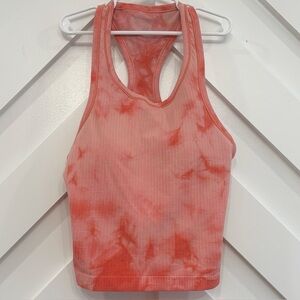 Lululemon Ebb To Street Cropped Racerback Tank Sz 8 Marble Dye Raspberry Cream